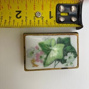 Vintage Limoges Porcelain Matchbox Holder Brass Floral Ivy Match Box Cover